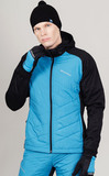 Премиальный костюм для лыж и зимнего бега Nordski Hybrid Hood Pro Black-Light Blue