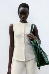 ZARA ЖИЛЕТ С ОБТЯЖНЫМИ ПУГОВИЦАМИ, ЭКРЮ