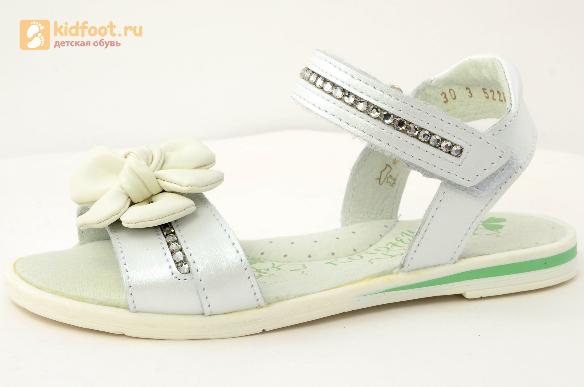 Детские босоножки Котофей 522067-22 из натуральной кожи, для девочки, белые, со стразами