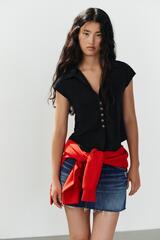 ZARA ТОП В СТИЛЕ РУБАШКИ, ЧЕРНЫЙ