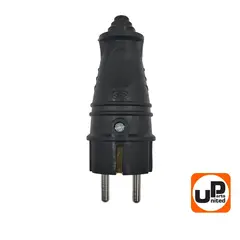 Вилка UNITED PARTS 16А, 250В, 2P+E, IP44, Pmax=3.5кВт, корпус черный резиновый (90-0373)