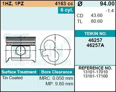 Поршень двигателя TEIKIN 46257 STD (6шт/упак)