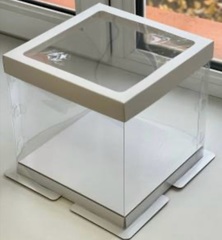 Коробка под торт ПРЕМИУМ с пьедесталом прозрачная,260*260*280 мм (белая)