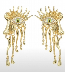 73133- Серьги HALFFACE (yellow/blue) в стиле Schiaparelli с подвесками