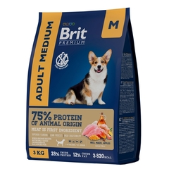 Сухой корм Brit Premium Adult Medium  для взрослых собак средних пород, 3 кг