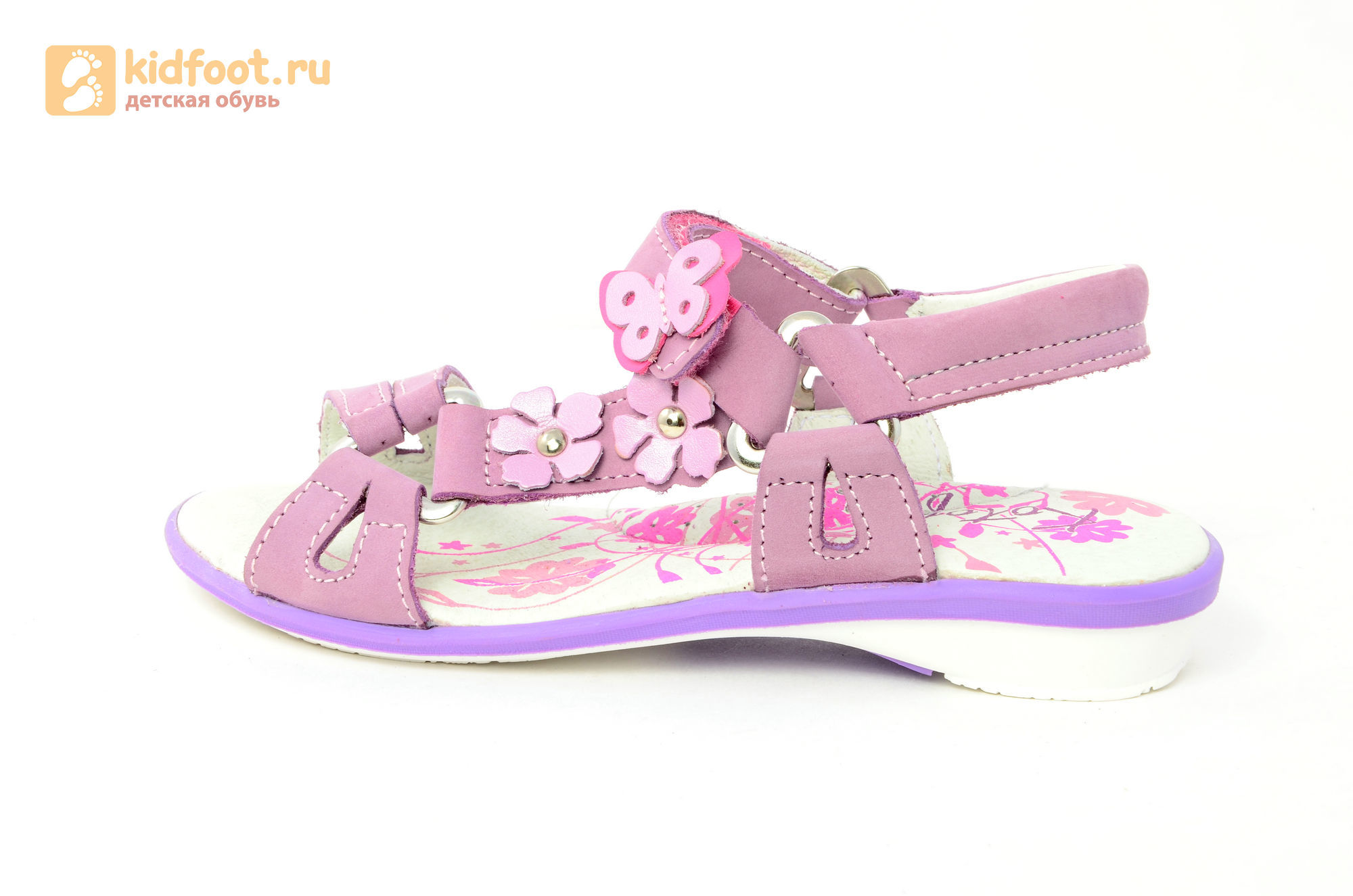 Детские босоножки Котофей 522073-21 из натуральной кожи, для девочки, сиреневые