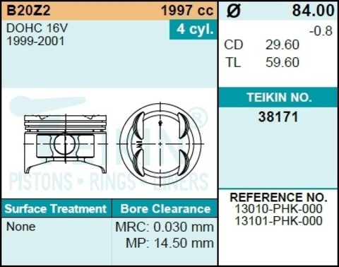 Поршень двигателя TEIKIN 38171 STD (4шт/упак)