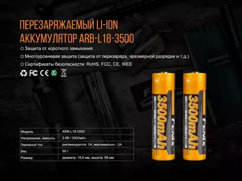 Набор зарядное устройство + аккумулятор на 18650 Fenix 3500 mAh Fenix ARE-X11 NEW