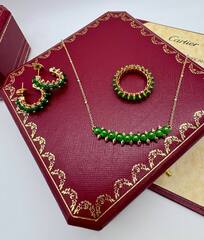Кольцо CLASH в стиле CARTIER с зеленой вставкой с шипами