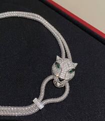 Колье с подвеской голова ПАНТЕРЫ в обсыпке коллекция PANTHERE white VGOLD