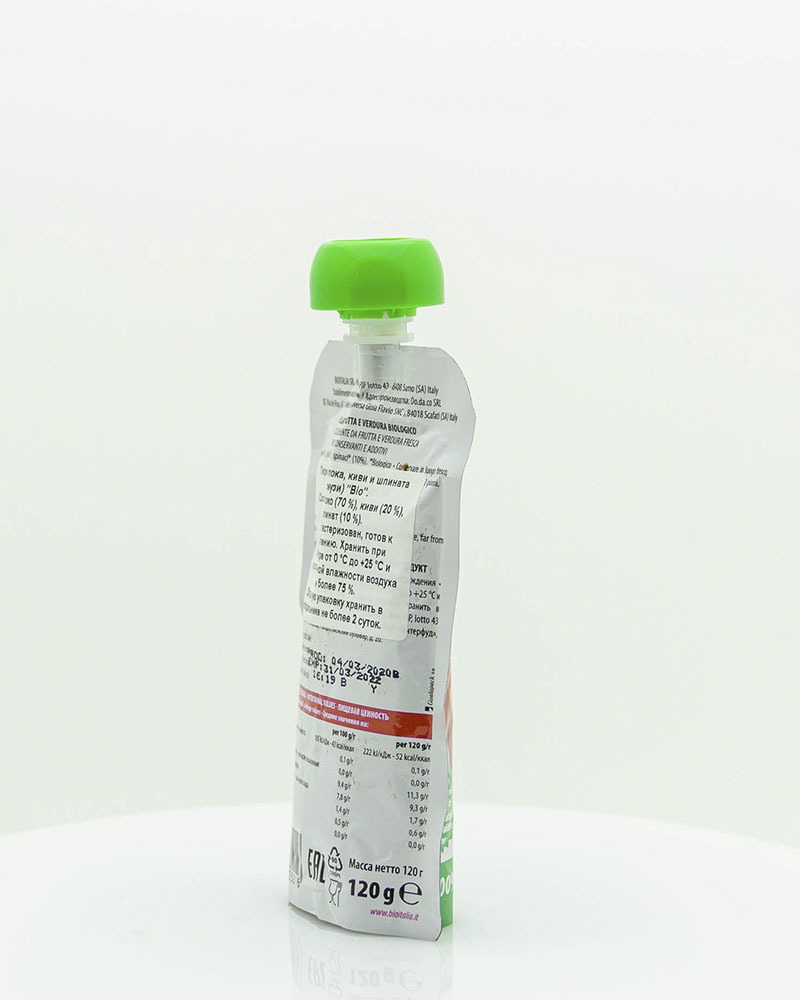Пюре Bioitalia из Яблока, Киви и Шпината-Смузи 120 г
