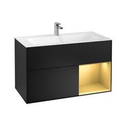 Villeroy&Boch Finion G040HFPD Тумба под раковину 99,6x59,1x49,8, с подсветкой LED, 2 выдвижных ящика. крепежный комплект Black Matt Lacquer / Gold Matt Lacquer фото