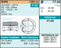 Поршень двигателя TEIKIN 51149 0.50 (4шт/упак)