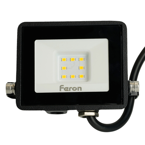 Прожектор светодиодный ДО-10w 6400К 1000 Лм IP65 черный LL-918 29489 FERON