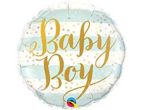 Шар Q 18''/46 см, Круг, Baby Boy, полосы голубые, 1 шт. (В упаковке)