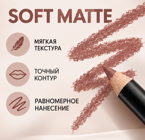 Карандаш для губ SOFT MATTE, тон 614 LuxVisage — фото 3