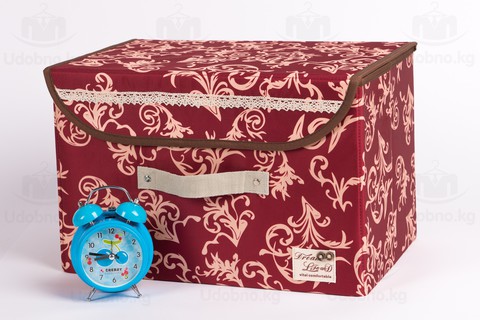 Складной короб для хранения одежды, 38*25*25 см (бордо с узорами)