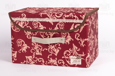 Складной короб для хранения одежды, 38*25*25 см (бордо с узорами)