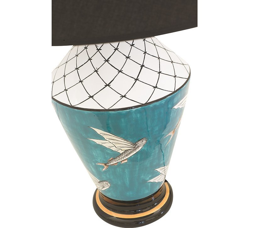 Ceramic lamp with black shade Flying Fish collection