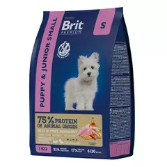 Сухой корм Brit Premium Dog Puppy and Junior Small для щенков мелких пород, курица, 1 кг