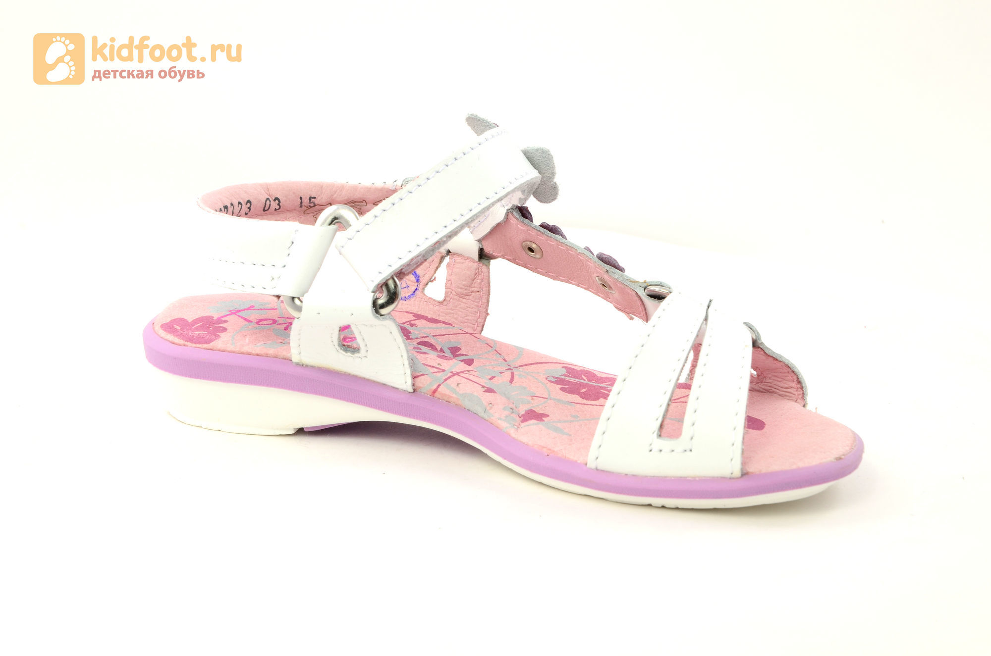 Детские босоножки Котофей 522073-23 из натуральной кожи, для девочки, бело-сиреневые