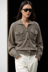 Massimo Dutti Вязаный кардиган из шерстяной смеси с карманами, кротово-коричневый