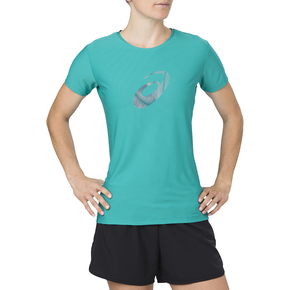Беговая футболка женская Asics Graphic SS бирюзовая - 3