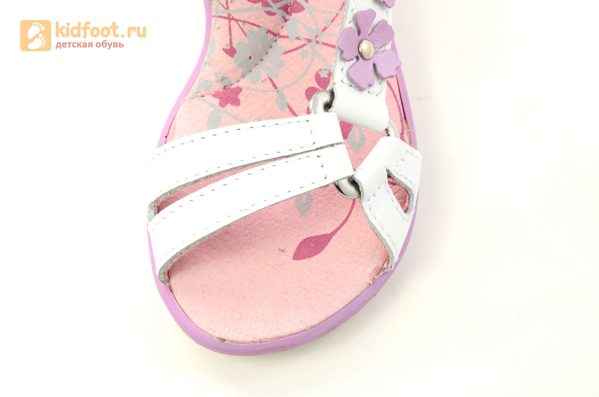 Детские босоножки Котофей 522073-23 из натуральной кожи, для девочки, бело-сиреневые