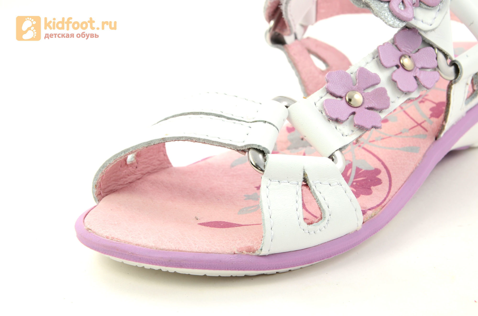 Детские босоножки Котофей 522073-23 из натуральной кожи, для девочки, бело-сиреневые