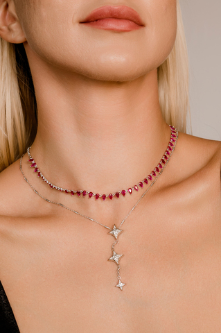 Колье с рубиновыми цирконами, родий 6