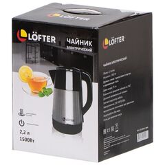 Чайник электрический Lofter, F01, черный, 2.2 л, 1500 Вт, скрытый нагревательный элемент, металл