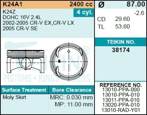 Поршень двигателя TEIKIN 38174 0.50 (4шт/упак)
