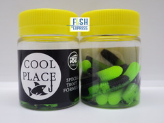 Форелевая силиконовая приманка COOL PLACE BUK FLOATING STRETCH цвет ЧЁРНО-ЗЕЛЁНЫЙ (плавающая/тянущаяся) 65 мм/ 7 шт в банке продажа от 2шт