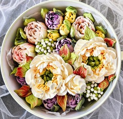 Зефир букет «Пионы кремовые» / 25 см