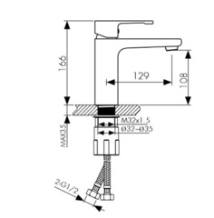 Смеситель KAISER Elite 01011 хром и 01011-2 черный матовый для раковины схема