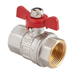 Кран латунный шаровой MVI BV.513, DN 15, PN 40, никелированный, полнопроходной, муфта-муфта, бабочка