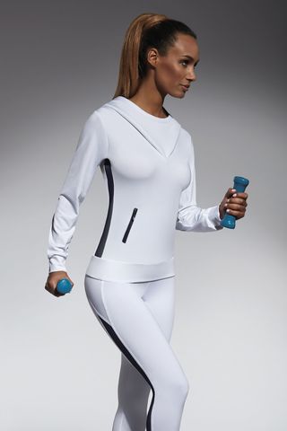 Толстовка с капюшоном для фитнеса свободного кроя Imagin blouse 200 den бело-голубого цвета изготовл