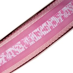 
          Декоративная лента капроновая с фигурной каймой для декора и флористики, 2,5 см, намотка 25 ярдов, розовый, дизайн цветочный узор