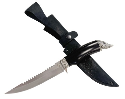 Нож Рыбацкий Щука с серрейтером, Bohler N690, граб, мельхиор
