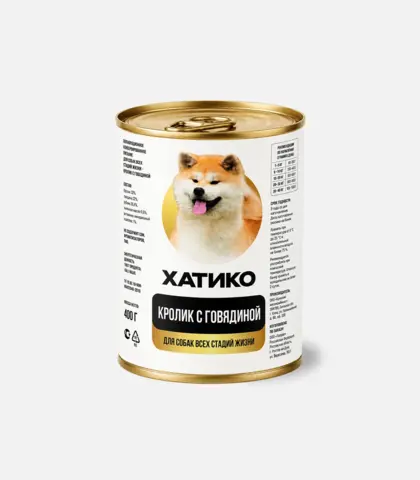 ХАТИКО Корм консерв. для собак Кролик с говядиной — Holistic, 400г