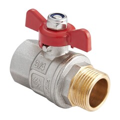 Кран латунный шаровой MVI BV.514, DN 15, PN 40, никелированный, полнопроходной, муфта-штуцер, бабочка