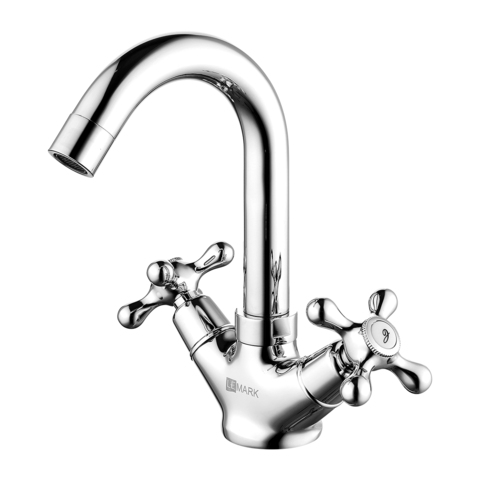 Lemark LM2107C Смеситель для раковины, монолитный, двуручковый, высота излива 15 см, длина 11 см, латунь/хром