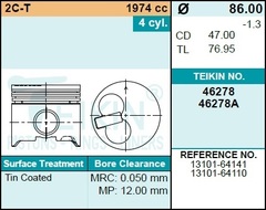 Поршень двигателя TEIKIN 46278 STD (4шт/упак)