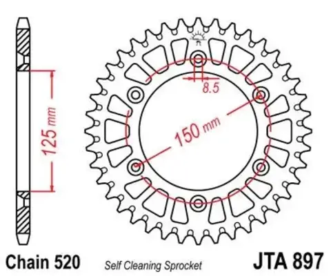 Звезда ведомая алюминиевая JTA897 51RED