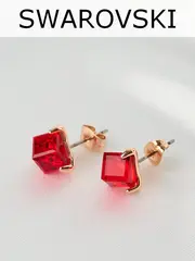 Серьги-гвоздики Миражи с красными кристаллами-кубиками Swarovski