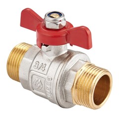 Кран латунный шаровой MVI BV.515, DN 20, PN 40, никелированный, полнопроходной, штуцер-штуцер, бабочка