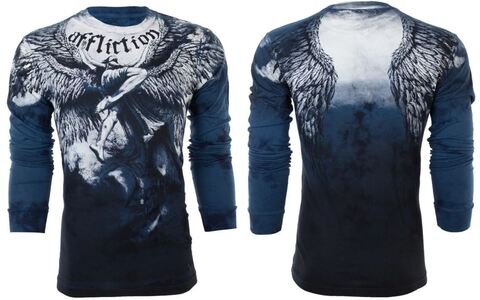 Affliction | Футболка лонгслив мужская UPWARD Navy A1040N перед и спина