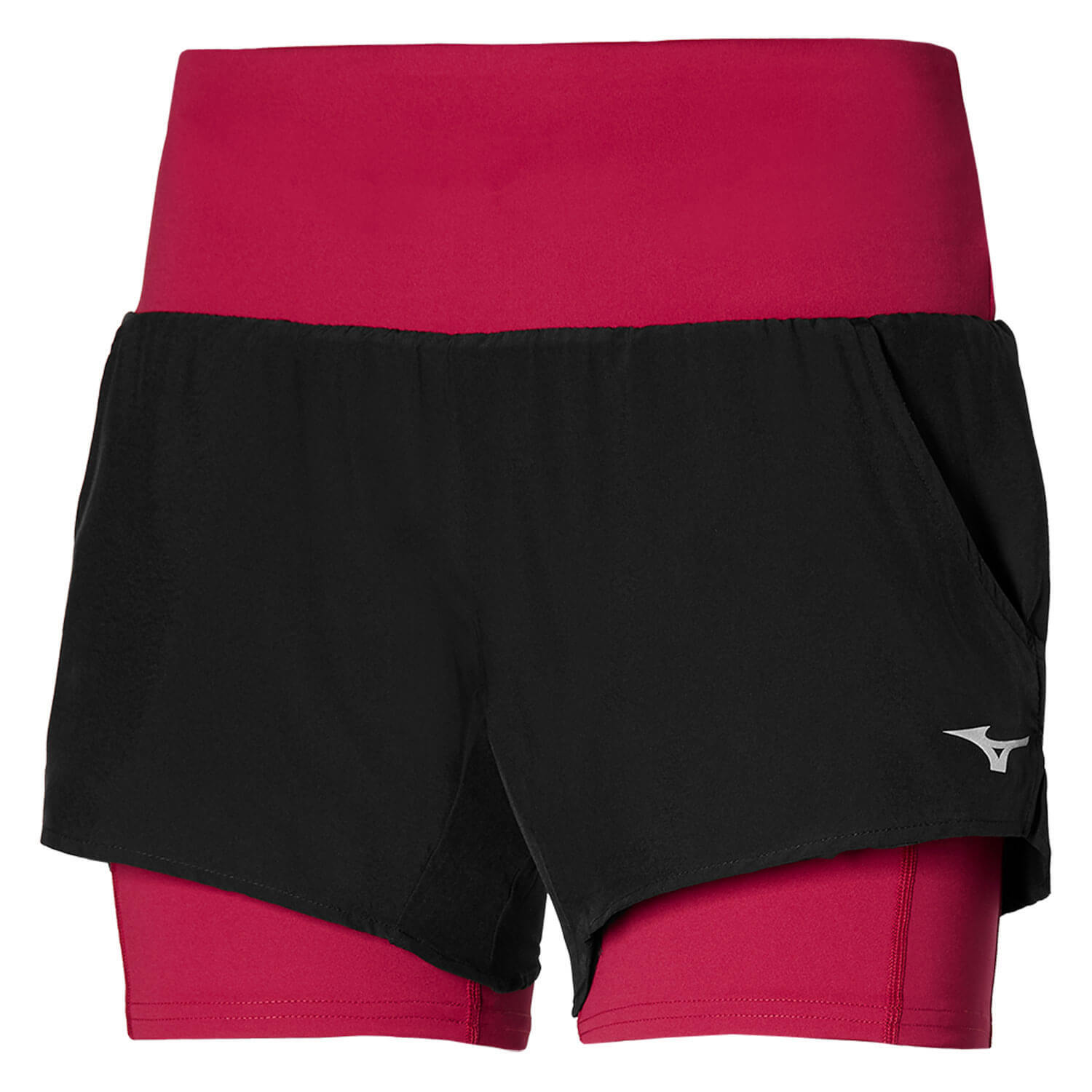 Mizuno 2 In 1 4.5 Short шорты для бега женские черные-розовые