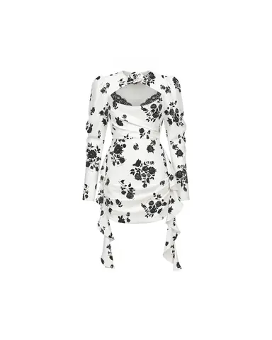 Мэйси мини (Macy mini), платье мини из молочного крепдешина с цветочным принтом