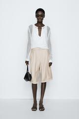 Massimo Dutti Струящиеся плиссированные шорты-бермуды - STUDIO, каменный